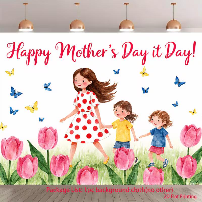 

2D Happy Mother s Day Themed Backdrop Cloth for Mother s Day Party Photo Booth Background 47.2x31.5inch/120*80cm