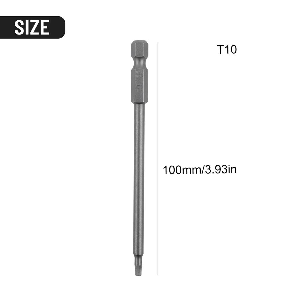 Torx Screwdriver Bit 1/4'' Shank Hex Wind Drill Head 100mm Long Magnetic Torx Screwdriver Bit T8 T10 T15 T20 T25 T30