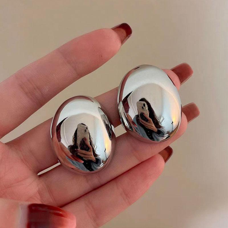 Punk Fashion Metal Smooth Big Oval Stud Earrings for Women Exaggerated Hollow Ball Geometric Drop Earring Jewelry Gift