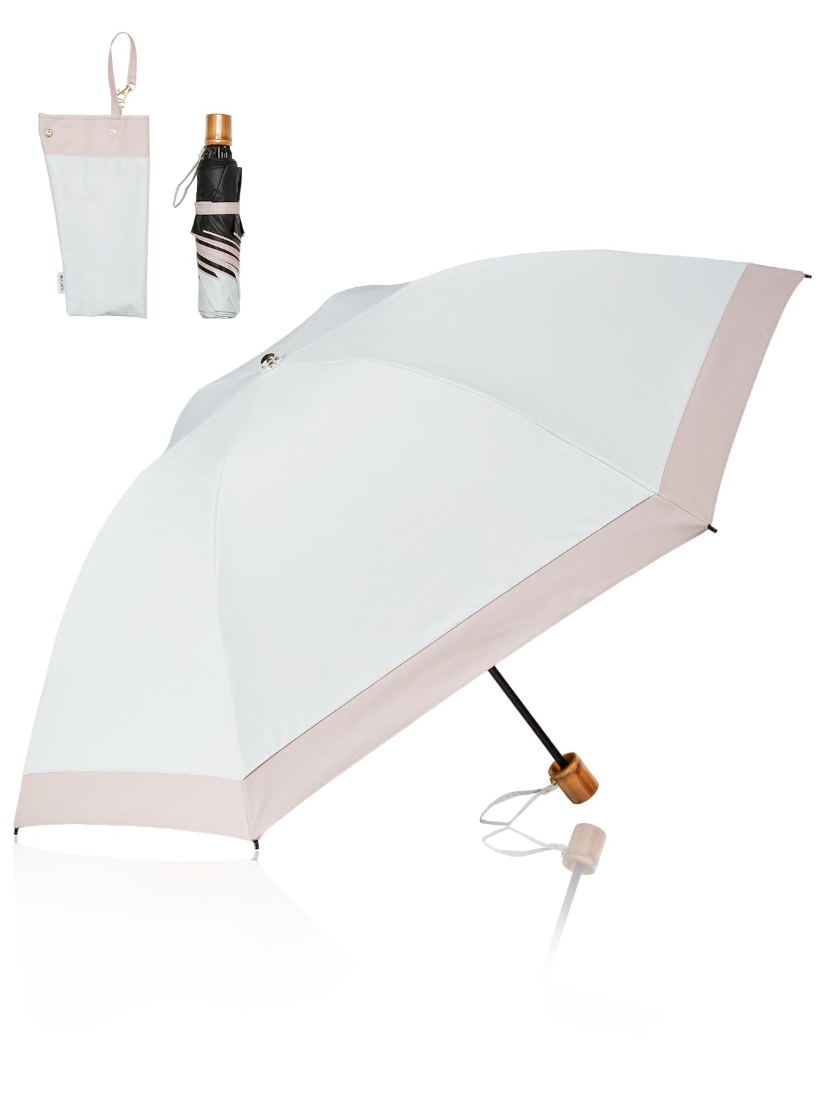 

KIZAWA Складной шелковистый глянцевый 55 см УФ-свет Полная жара для женщин x Зонт от солнца, Ткань, Спицы, Ручка в бамбуковом стиле, Защита, 100% блокировка, Складной,