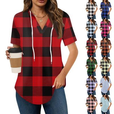 Camisetas de Verão Femininas com Decote V, Manga Curta, Capuz, Túnica, Casuais, Soltas, Túnica, Moletons
