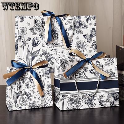 12pcs Small Gift Bags with Handles and Ribbon Party Favor Bags Paper Gift Bag with Flowers Printed Gift Wrap Bags Elegant Gift Bags with Handles