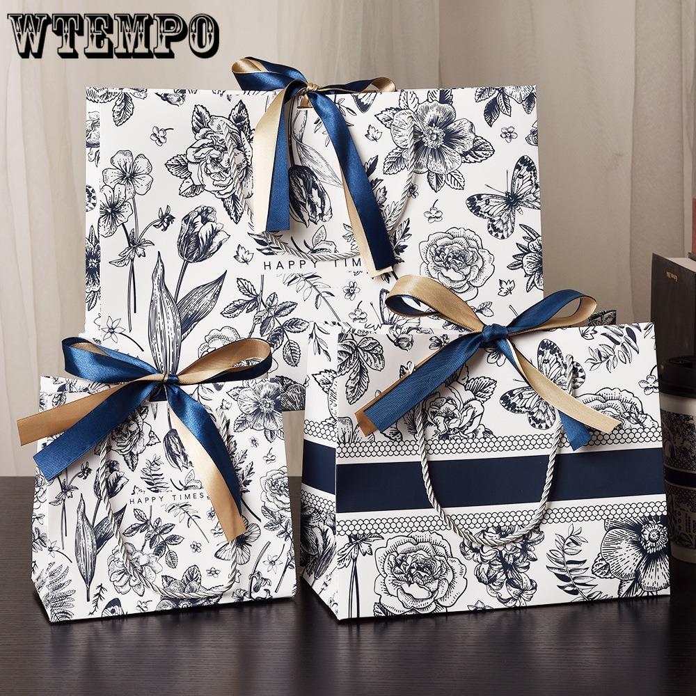 12pcs Small Gift Bags with Handles and Ribbon Party Favor Bags Paper Gift Bag with Flowers Printed Gift Wrap Bags Elegant Gift Bags with Handles