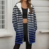 Women's Striped Printed Fashionable Loose Zipper Fleece Hoodie Jacket