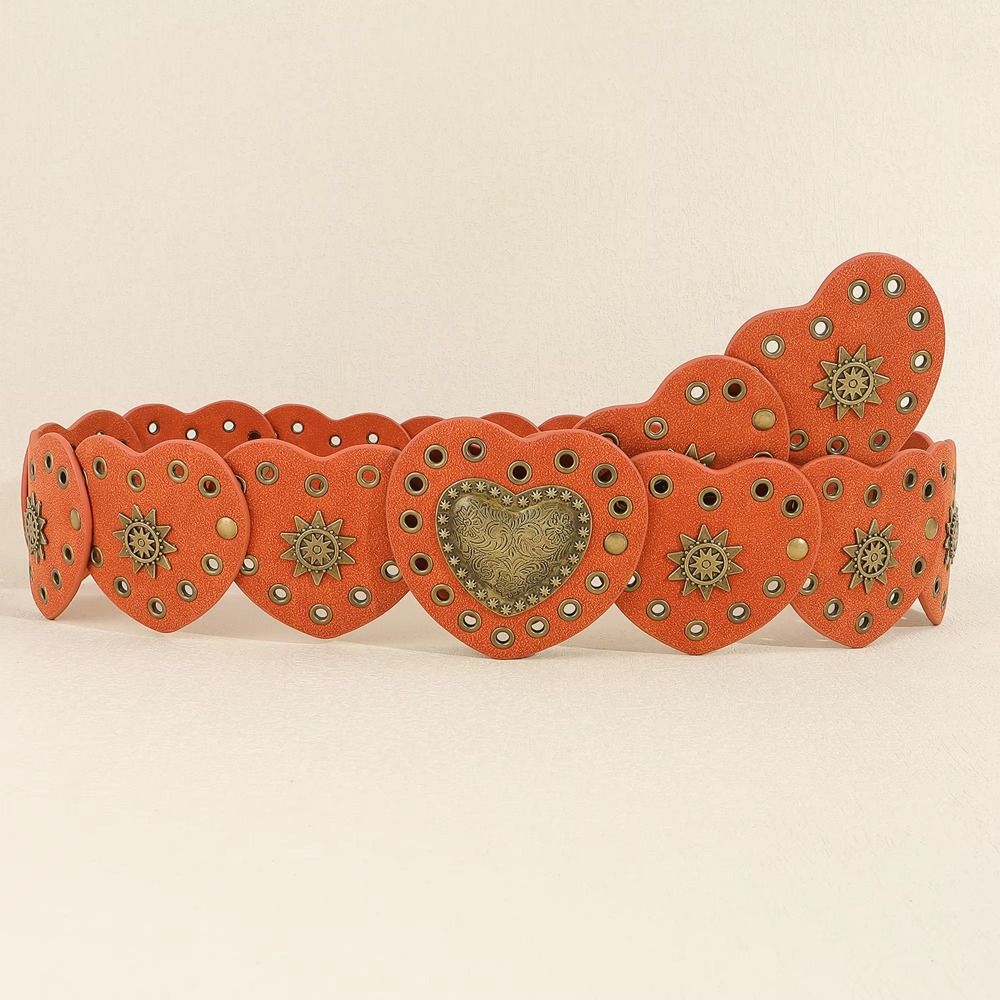 Y2k Cowgirl Waist Belt Wide Side PU Leather Waistbands Love Heart Patchwork Waist  Jeans Decor