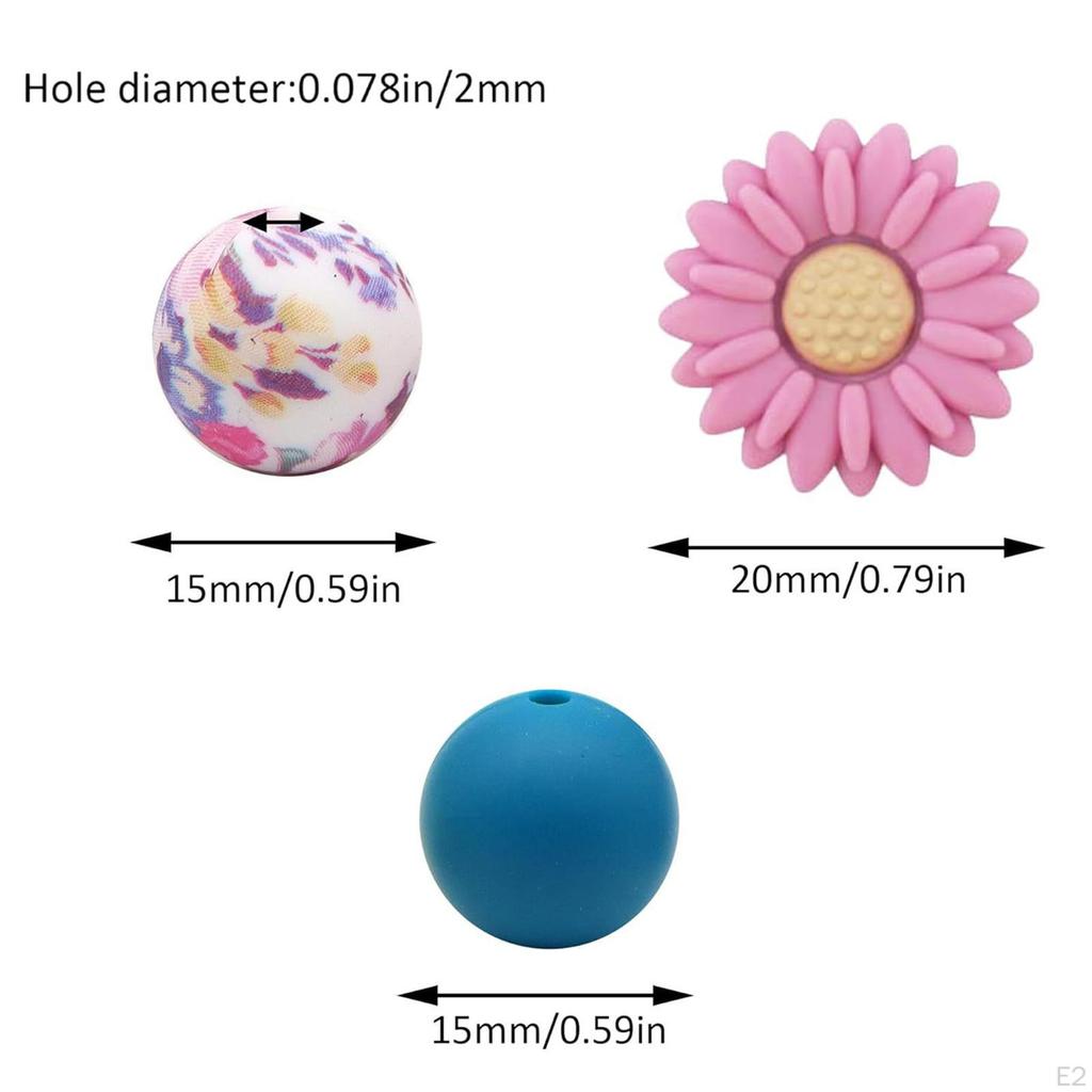 25Pcs Silicone Beads Daisy Jewelry Making with Hole Gifts Round Loose for