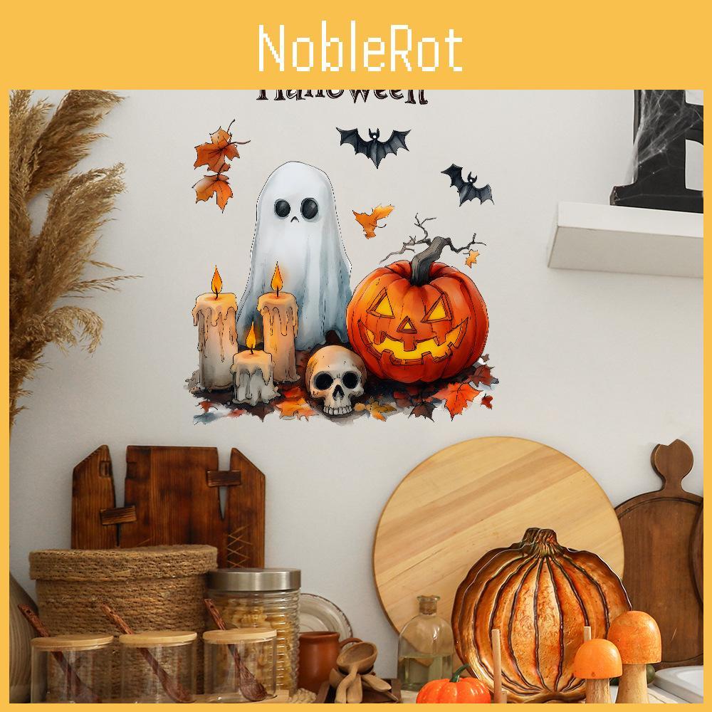 Halloween Pumpkin Ghost Candle Wall Decal Pvc Home Decor For Hallways And Entryways