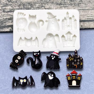 Murciélago Gato Negro Araña Fantasma Halloween Molde de Silicona para Sugarcraft Molde para Hornear Cupcakes Herramientas para Decorar Pasteles de Fondant