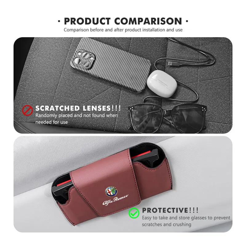 Car Glasses Case Sun Visor Eyeglass Holder Card Ticket Clip For Alfa Romeo Giulia 147 Mito 156 159 166 GT Stelvio Brera Volante