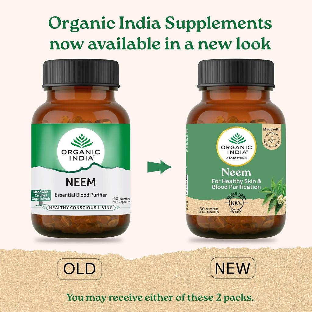 ORGANIC INDIA Neem Veg 60 Capsules For Skin Wellness And Daily Herbal Support 60 Count Natural Plant-Based Supplement