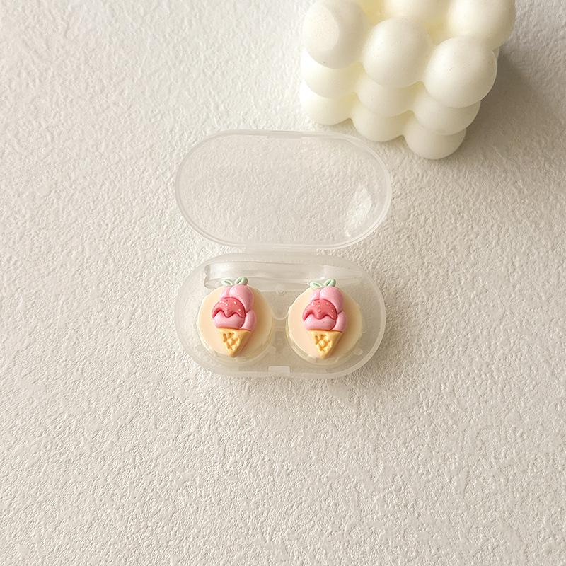 Women Contact Lense Kit Holder Container Cute Ice Cream Shape Contact Lens Case for Travel Party with Lenses Tweezers Gift