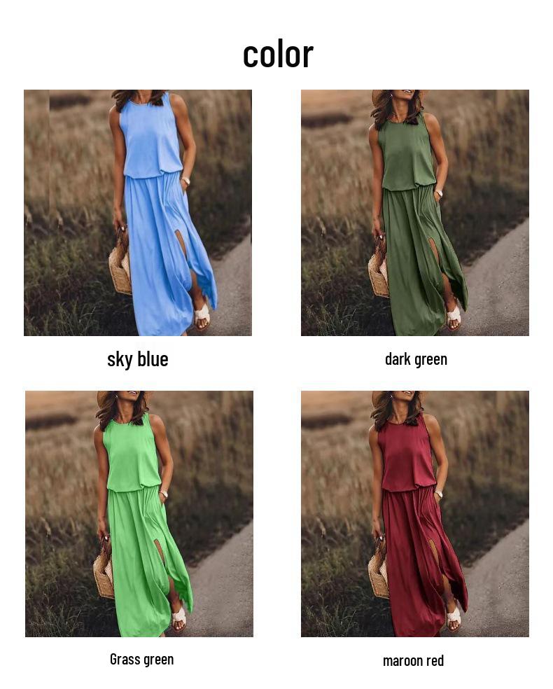 2025 Summer Sleeveless Lantern Slit Dress - European & American Style