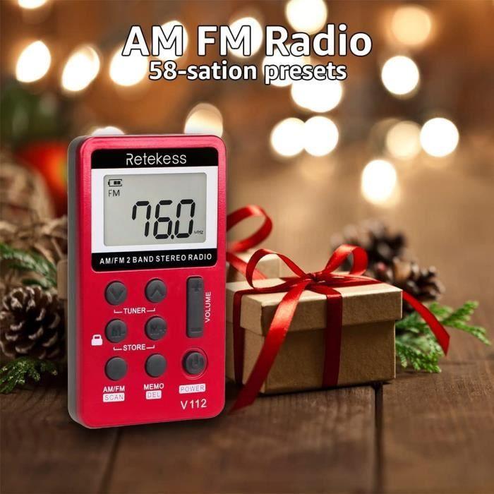 Mini rádio fm - retekess - v112 - vermelho - estéreo - recarregável - portátil