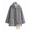 Autumn 2023 Women's Cross-Border Street Fashion Woolen Coat with Scarf Embellishments.