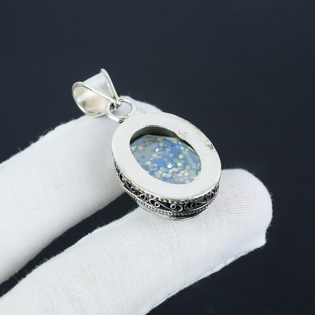 Blue Triplet Opal Gemstone Silver Pendant In 925 Sterling Silver - Handmade Oval Design, Everyday Wear Jewelry Mother Day Gifts