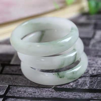 Natural Green Jade Bangle Bracelet - Translucent with Floating Floral Patterns, Hand-Polished Genuine Stone