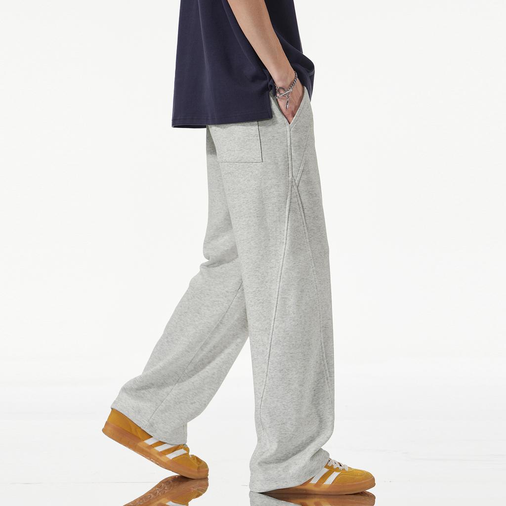 American solid color simple trendy brand splicing scimitar sweatpants men's trend loose wide leg drape daily casual pants