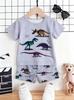 Toddler Boys Cool Multicolor Dinosaur Skeleton 2-Piece Outfit, Summer Gray Cartoon Clothes for Kids, Perfect for Playwear & Outdoor