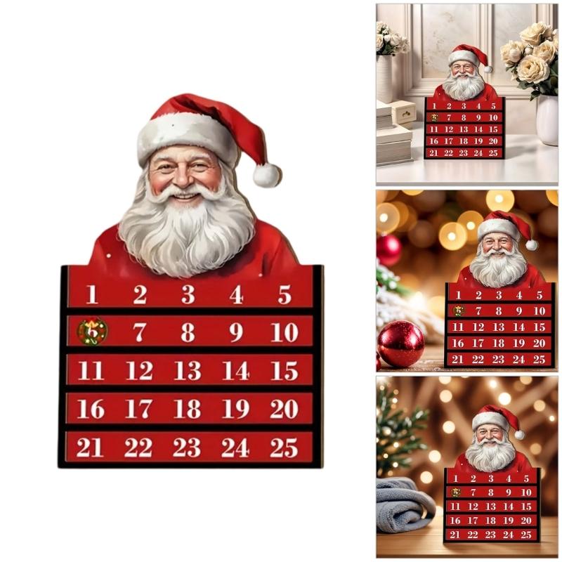Santa Wooden Christmas Count Down Calendar 24 Days Family Friendly Holiday Ornament Natural Wood Home Decoration