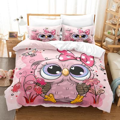 Parure de lit avec housse de couette en forme de hibou pour enfants, taille King/Queen, motif dessin animé amusant, doux et décoratif, en polyester, pour garçons et filles