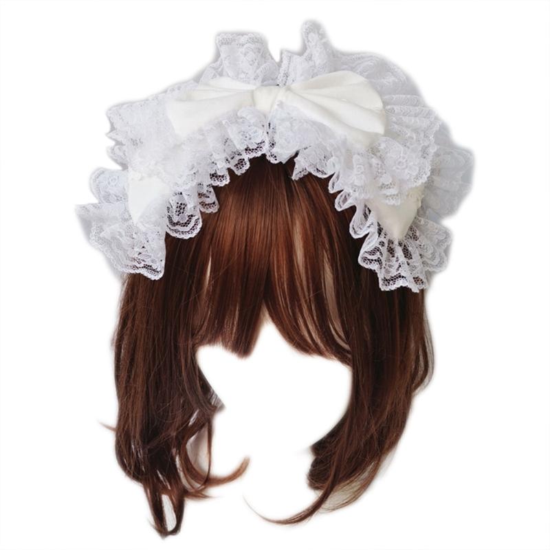 Lovely Sweet Hairband Maid Cosplay Headband Lolita Ruffled Lace Headwear Handmade Double Layer Bowknot Hair Accessory