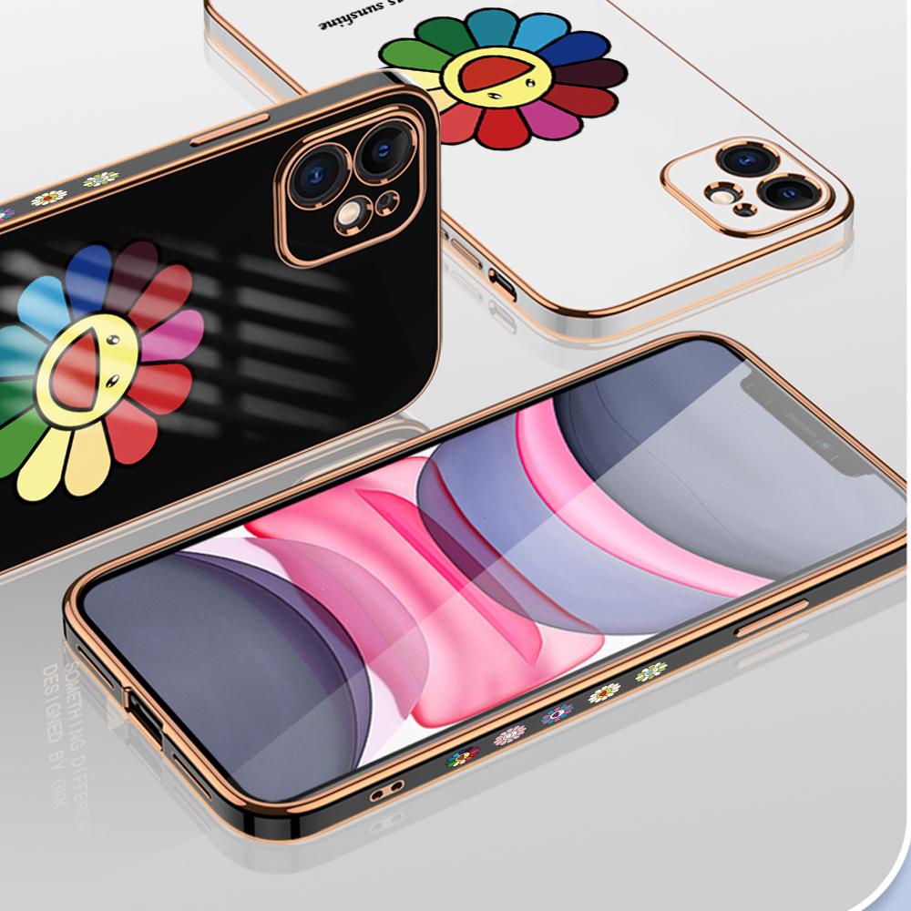 Módní populární pouzdro na telefon Sun Flower Plating pro iPhone 11 13 15 Samsung Galaxy A52 Xiaomi Redmi 12C Note 10 Pro Oneplus měkké obaly na smartphone