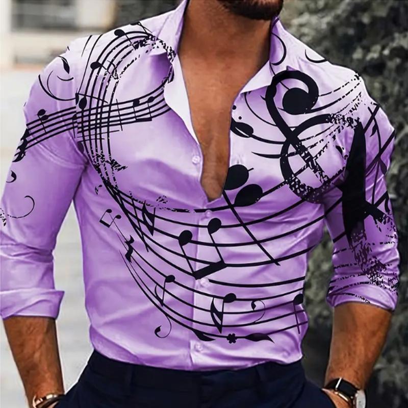 

Мужские рубашки с длинным рукавом с принтом Note, повседневные кардиганы, новые пуговицы, модные рубашки для праздников XL фиолетовый