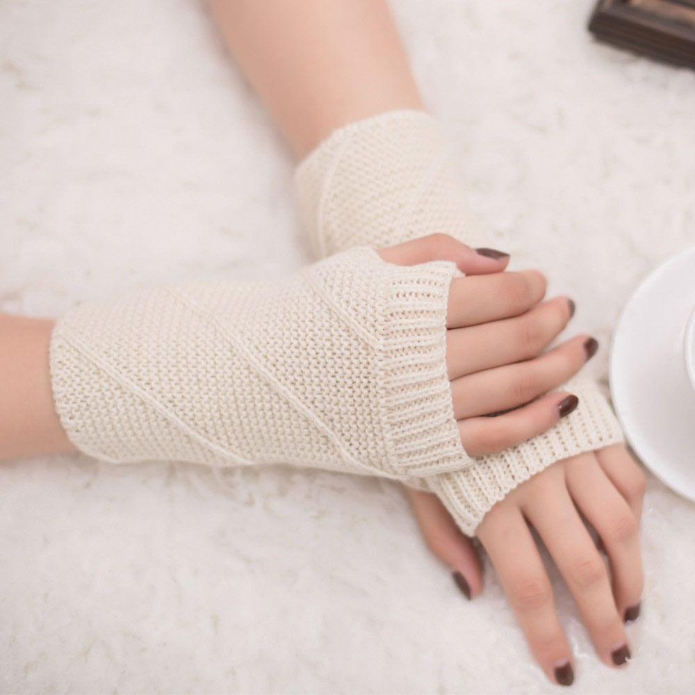 

Women Warmth Autumn Fingerless Mittens Half-finger Wool Knitted Gloves
