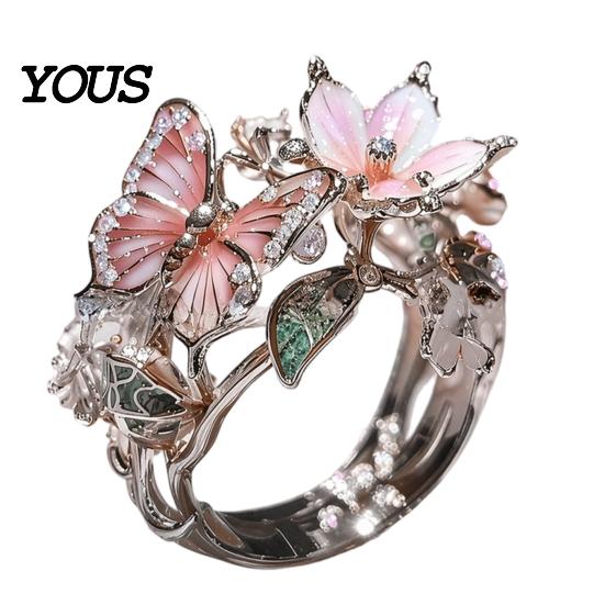 Comfortable Butterfly Ring Lightweight Alloy Finger Ring, Flower Shape Adjustable Opening Vivid Design Band for Daily Wear Date Party