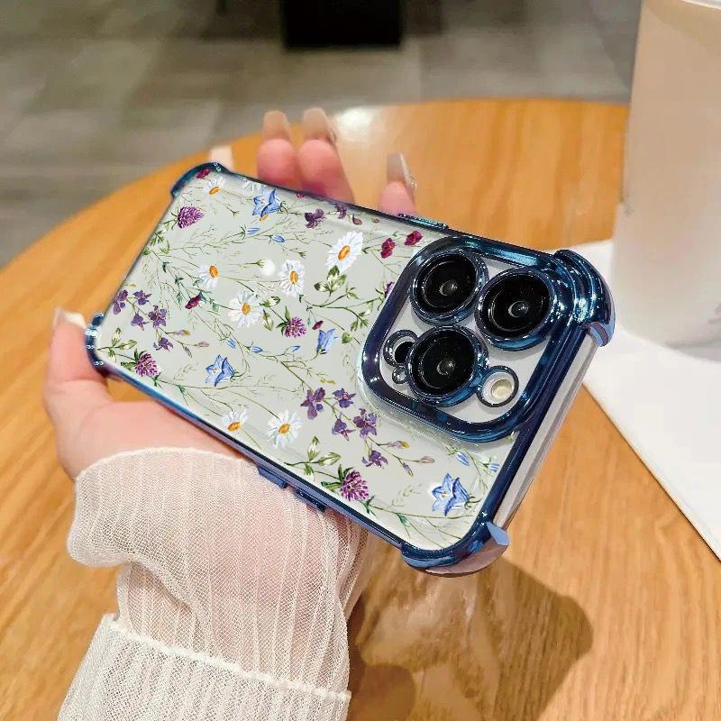 Case For iPhone 14 13 Pro Max 6 7 8 Plus 17 Air X XR XS Max Plating Violet Flowers Shockproof Transparent Soft Cover
