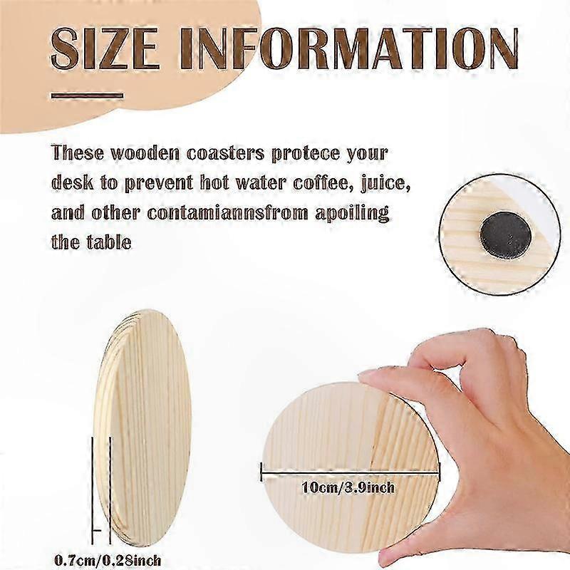 Round Wooden Coasters for Crafting, 20-Pack Natural Finish with Non-Slip Silicone Base, 4 Inch Diameter