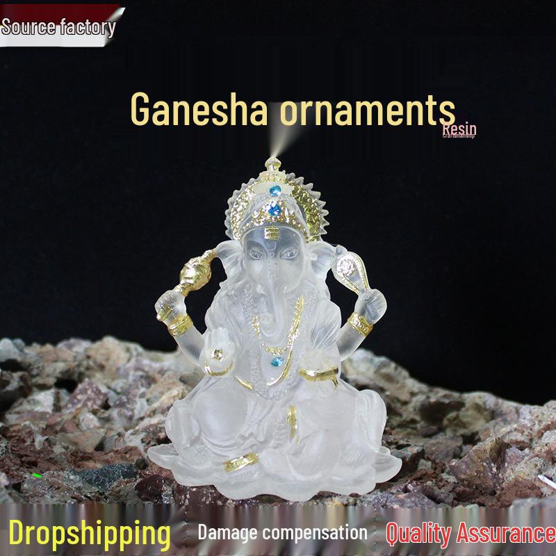 

Translucent White Dot Ganesha Elephant God Resin Home Ornament Translucent White