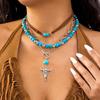 3Pcs/Set Vintage Hat Cowboy Boot Pendant Necklace for Women Bohemian Blue Stone Beads Chain Choker Daily Jewelry Y2K Accessories