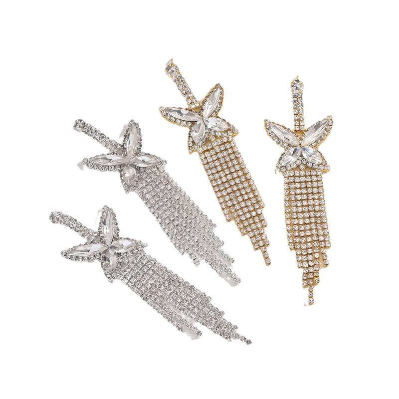 Rhinestone butterfly tassel earrings - unique & stylish bridal set, perfect for wedding outfits & accessories