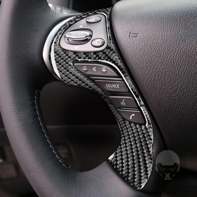 Real Carbon Fiber Car Accessories Driver Wheel Button Panel Trim Cover Soft Sticker For Infiniti JX 2013 QX60 2014 2015 2016