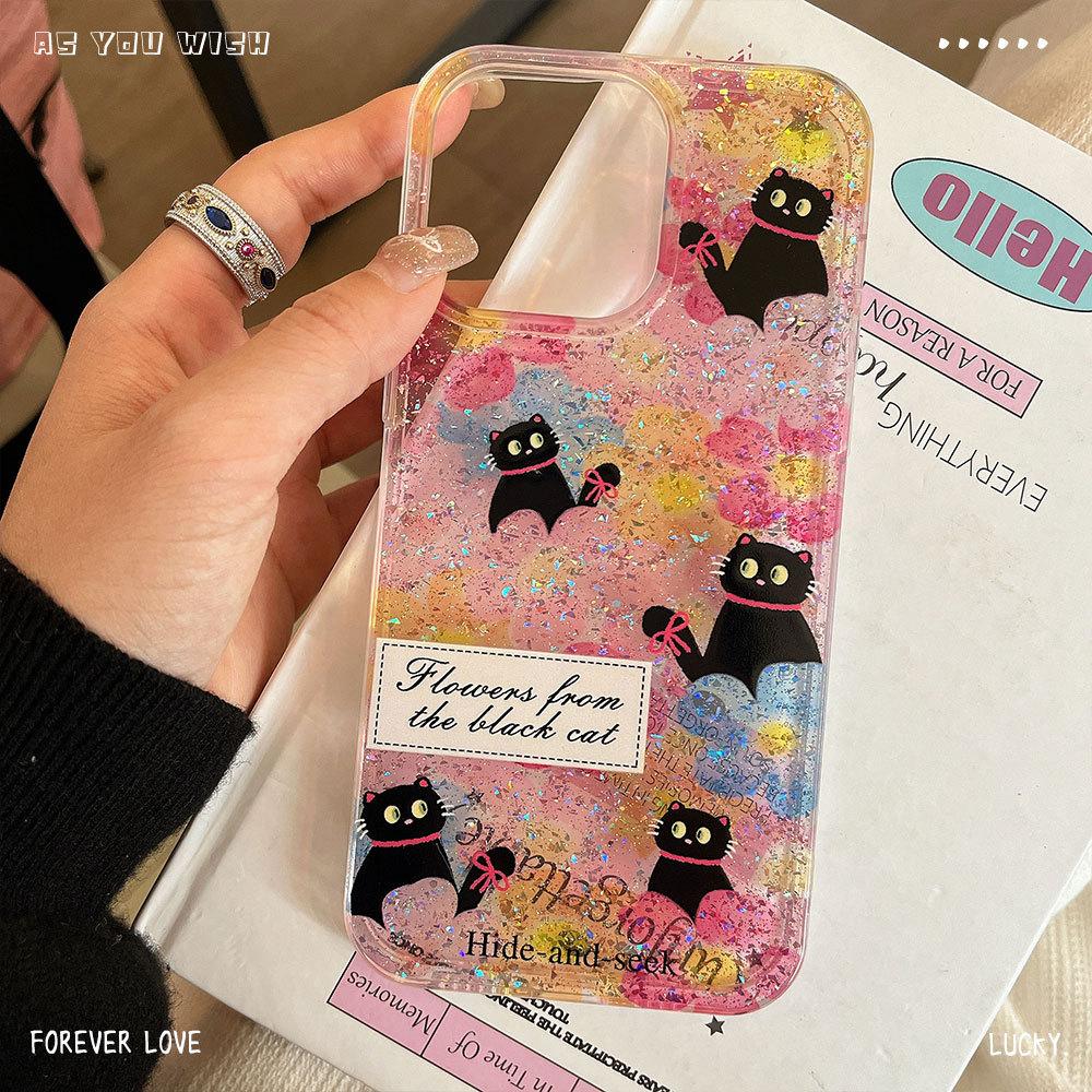 Cute Cats Suitable for Apple 16pro Mobile Phone Case IPhone 15 Protective Case 14 Glitter Powder 13promax Soft Edge