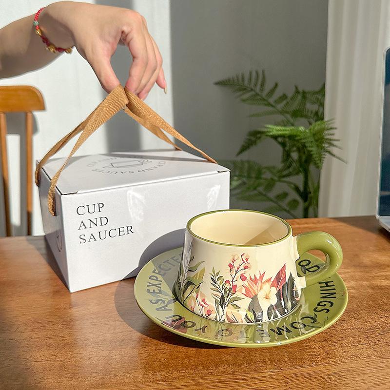 Office Ceramic Coffee Cup and Saucer Set Premium Sense Souvenir Afternoon Tea Household Water Cup Mug