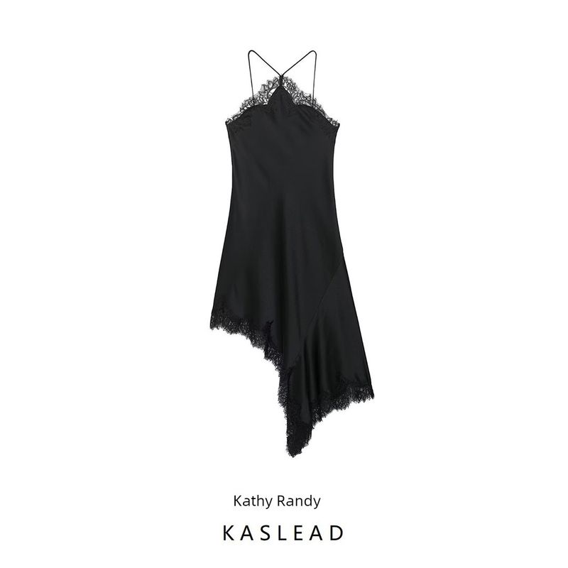 Kaslead New Women clothes Western Style Fashion Lace Silk Satin Texture Dress 5919201