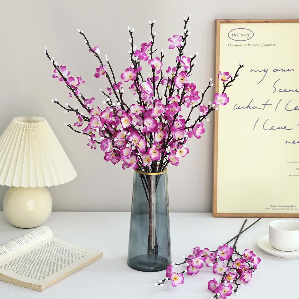 Silk Artificial Flower Plum Blossom Peach Branch Home Room Dining Table Outdoor Garden Wedding Wreath Yard Decor DIY Gifts Props