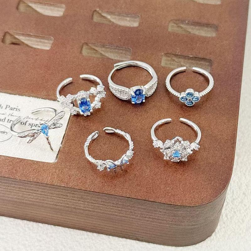 Light Luxury High-End Exquisite Super Flash Sea Blue Zircon Ring Color Treasure High Value Niche Design Fashionable Super Fairy Ring