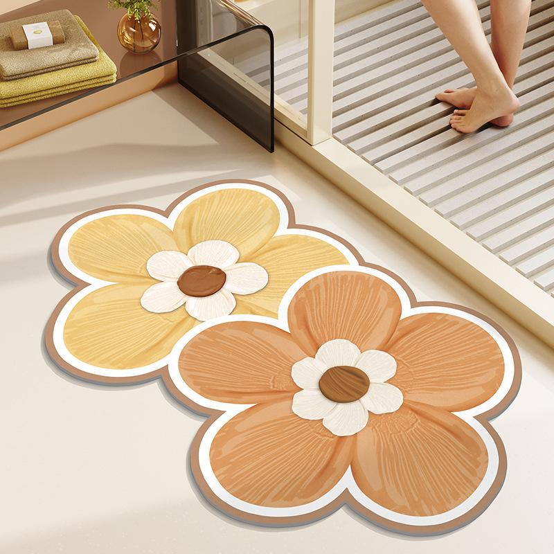 Nordic Simple Flowers Moisture-wicking Quick Drying Bathroom Floor Mat Bathroom Odd Shape Anti-dirty Wear-resistant Diatomium Mud Carpet