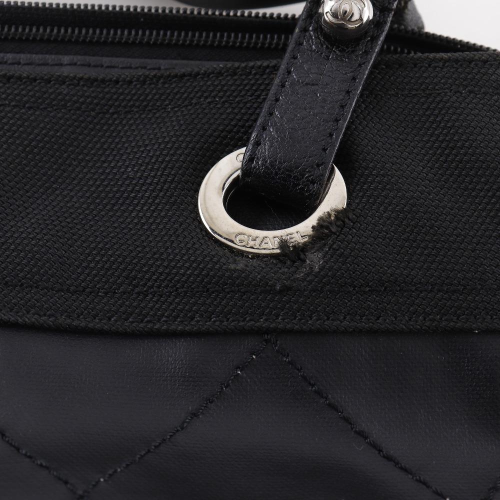 CHANEL Paris Biarritz Tote MM Handbag A34209 black PVC Women Used