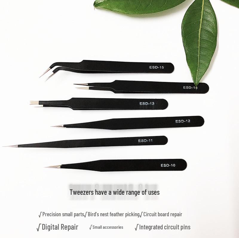 Stainless Steel ESD Tweezers for Eyelash, Nail Art, Bird's Nest, Feather Plucking, and Electronic Disassembly