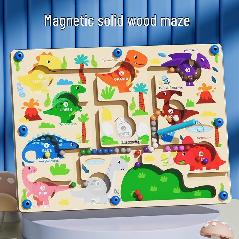 Puzzle Labirint cu Dinozauri: Jucărie magnetică de învățare a culorilor și numerelor pentru copii