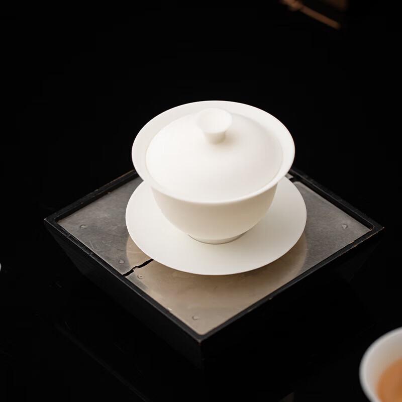 Su s Ceramic Mutton-fat Jade Gaiwan Tea Set