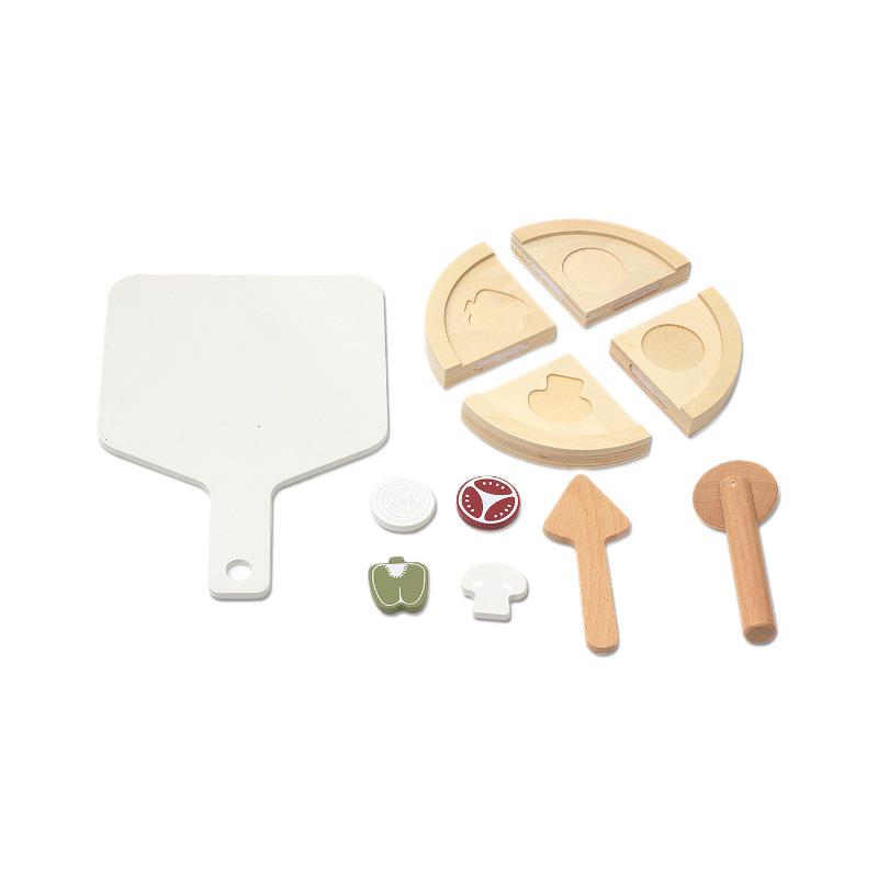 Wooden Pizza Puzzle & Pretend Play Set for Kids - Interactive Hands-on Kitchen Toy.