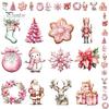 Christmas Tree Baubles 12/24/36Pcs Pink Wooden Ornaments Set, Snowman Santa Hanging Aesthetic Decors, Xtmas Hanigings with Ropes for Home Decor
