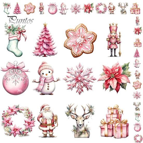 Christmas Tree Baubles 12/24/36Pcs Pink Wooden Ornaments Set, Snowman Santa Hanging Aesthetic Decors, Xtmas Hanigings with Ropes for Home Decor