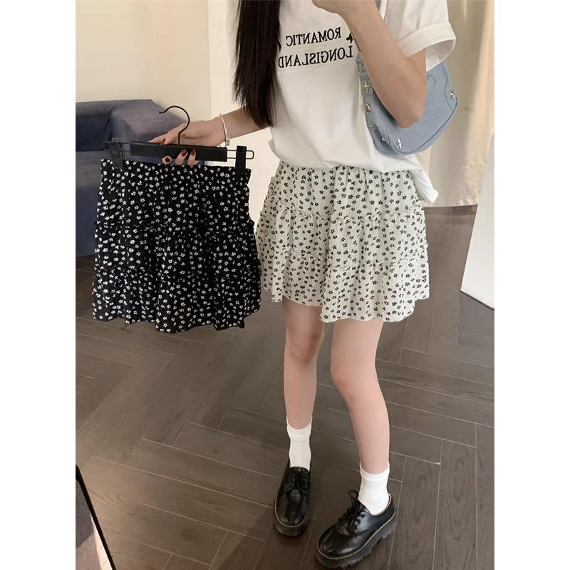 Lotus Yaprağı Kenar Tasarımı Çiçekli Etek Kadın Yazlık Lastikli Yüksek Bel Yırtmaçlı ve Zayıf A Kesim Etek