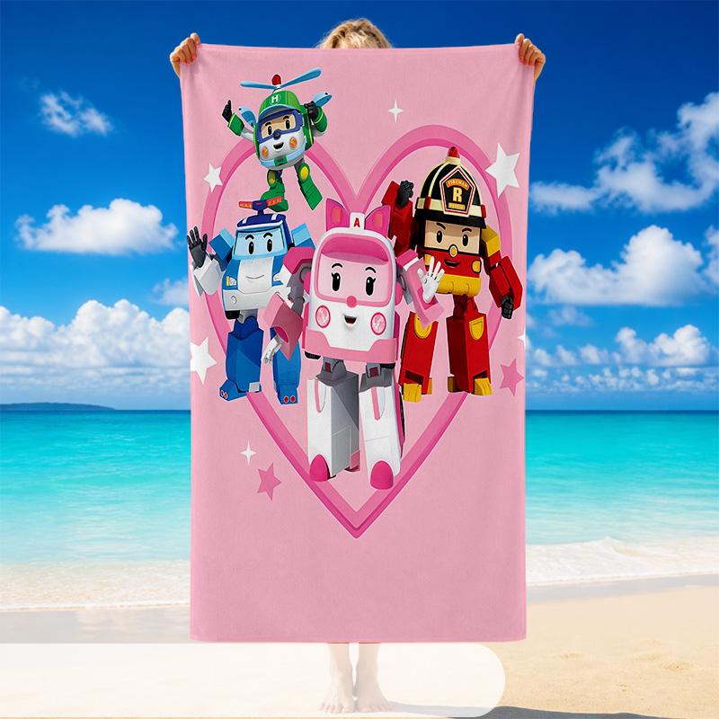 Quick Dry Beach Towel Robocar Poli Pattern, Lightweight Absorbent Towel for Pool Beach Vacation Use